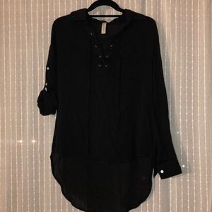 Collared Lace-Up Blouse